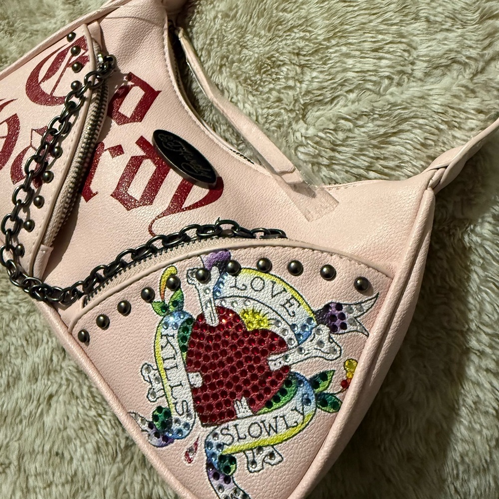 Ed Hardy Light Pink Tattoo Design Shoulder Bag